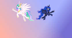 Size: 4096x2160 | Tagged: safe, artist:mazli, princess celestia, princess luna, alicorn, pony, g4, flying, simple background, vector