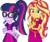Size: 2048x1730 | Tagged: safe, artist:php77, edit, edited screencap, editor:php77, screencap, sci-twi, sunset shimmer, twilight sparkle, equestria girls, equestria girls specials, g4, my little pony equestria girls: better together, my little pony equestria girls: spring breakdown, background removed, clothes, cropped, dress, duo, duo female, female, geode of empathy, geode of fauna, geode of shielding, geode of sugar bombs, geode of super speed, geode of super strength, geode of telekinesis, glasses, magical geodes, not a vector, ponytail, simple background, transparent background