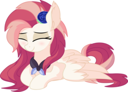 Size: 8040x5785 | Tagged: safe, artist:aureai-sketches, artist:cyanlightning, oc, oc only, oc:aureai, pegasus, pony, .svg available, absurd resolution, blue rose, blushing, clothes, ear fluff, eyes closed, female, flower, flower in hair, happy, mare, prone, rose, scarf, simple background, sitting, smiling, solo, spread wings, transparent background, vector, wings