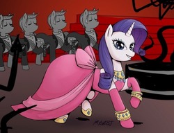 Size: 500x383 | Tagged: safe, artist:thesweetandthestrange, rarity, pony, unicorn, g4, '83, 80s, clothes, diamonds are a girl's best friend (song), dress, female, gentlemen prefer blondes, jewelry, madonna, male, mare, marilyn monroe, material girl, smiling, stallion, suit, tuxedo