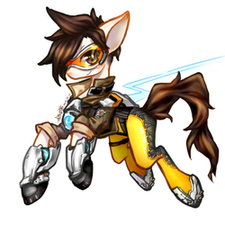 Size: 512x512 | Tagged: safe, artist:zimao, earth pony, pony, clothes, cute, female, looking at you, overwatch, ponified, simple background, solo, tracer