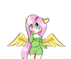 Size: 1200x1000 | Tagged: safe, artist:crazysurprise, fluttershy, human, g4, chibi, clothes, eared humanization, female, humanized, simple background, solo, sweater, sweatershy, transparent background, winged humanization, wings