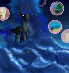 Size: 2000x2100 | Tagged: safe, artist:ruanshi, derpibooru exclusive, nightmare moon, pony, g4, cloud, dream, dreamscape, female, high res, solo