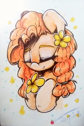Size: 2146x3197 | Tagged: safe, artist:fluorbaryt, pear butter, earth pony, pony, g4, bust, female, high res, portrait, solo, traditional art