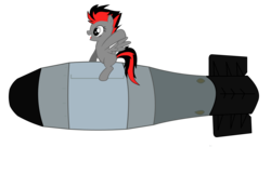 Size: 1932x1334 | Tagged: safe, artist:watching lizard, oc, oc only, oc:ruza, pegasus, pony, bomb, nuclear weapon, riding a bomb, simple background, solo, transparent background, tsar bomba, weapon