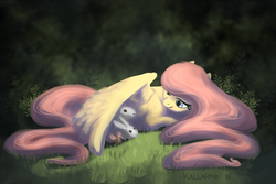Size: 1500x1000 | Tagged: safe, artist:bugiling, fluttershy, pegasus, pony, rabbit, g4, caring, cute, female, fluttermom, forest, mare, shyabetes, smiling