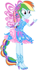 Size: 1300x2450 | Tagged: safe, artist:gihhbloonde, rainbow dash, fairy, equestria girls, g4, bloom (winx club), blue dress, butterflix, clothes, crossover, dress, fairy wings, fairyized, female, hasbro, hasbro studios, high heels, long hair, ponied up, rainbow dash always dresses in style, rainbow s.r.l, shoes, solo, sparkly wings, winged humanization, wings, winx, winx club, winxified