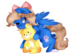 Size: 2800x2200 | Tagged: safe, artist:2pandita, oc, oc only, oc:midnight luna, pegasus, pony, bow, female, hair bow, high res, mare, simple background, solo, teddy bear, transparent background