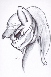 Size: 1440x2169 | Tagged: safe, artist:tunrae, oc, oc only, pony, ballpoint pen, baseball cap, cap, hat, mask, piercing, punk, random oc, skull, skull mask, solo, traditional art