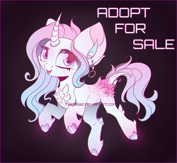 Size: 1627x1500 | Tagged: safe, artist:hagalazka, oc, oc only, pony, unicorn, adoptable, ear piercing, earring, female, jewelry, looking at you, mare, piercing, smiling, solo, watermark