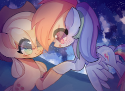 Size: 1500x1100 | Tagged: safe, artist:blackwhite, applejack, rainbow dash, pony, g4, duo, female, heart eyes, lesbian, mare, ship:appledash, shipping, starry eyes, stars, wingding eyes