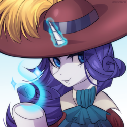 Size: 1000x1000 | Tagged: safe, artist:margony, rarity, pony, unicorn, g4, clothes, female, hat, magic, mare, solo