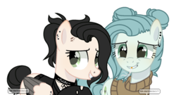 Size: 1280x690 | Tagged: safe, artist:jxst-roch, oc, oc only, oc:merry, oc:toxica, earth pony, pegasus, pony, clothes, female, mare, simple background, sweater, transparent background