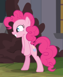 Size: 613x741 | Tagged: safe, screencap, pinkie pie, earth pony, pony, a friend in deed, g4, bipedal, cropped, excited, female, mare, smiling, solo