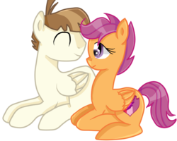Size: 719x574 | Tagged: safe, artist:kirawolf13, featherweight, scootaloo, pegasus, pony, g4, cutie mark, duo, female, filly, male, scootalove, ship:scootaweight, straight, the cmc's cutie marks