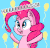 Size: 464x450 | Tagged: safe, artist:artiks, pinkie pie, earth pony, pony, g4, animated, balloon, blue background, bronybait, cheek fluff, cute, cutie mark background, dialogue, diapinkes, ear fluff, eye shimmer, female, flailing, flapping, gif, hugs needed, mare, open mouth, simple background, smiling, solo, text