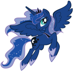 Size: 550x530 | Tagged: safe, princess luna, alicorn, pony, g4, official, ethereal mane, female, flying, hoof shoes, jewelry, mare, regalia, simple background, spread wings, starry mane, stock image, white background, wings