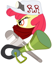 Size: 2487x3070 | Tagged: safe, artist:aaronmk, apple bloom, earth pony, pony, g4, hat, high res, logo, redneck revolt, twittermite gear, vector, wrench
