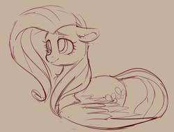 Size: 1075x814 | Tagged: safe, artist:yoditax, fluttershy, pegasus, pony, g4, female, mare, monochrome, simple background, sketch, solo