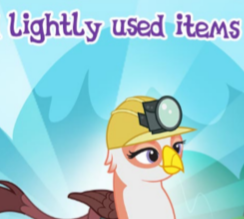 Size: 244x219 | Tagged: safe, edit, edited screencap, gameloft, screencap, gimme moore, griffon, g4, female, headlamp, helmet, meme, mining helmet, seems legit, wow! glimmer