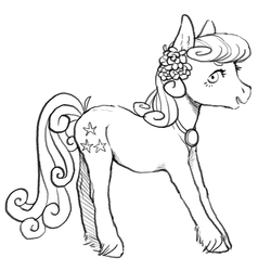 Size: 1200x1200 | Tagged: safe, artist:amphoera, oc, oc only, oc:yellowstar, earth pony, pony, black and white, flower, flower in hair, grayscale, monochrome, open mouth, simple background, solo, unshorn fetlocks, white background