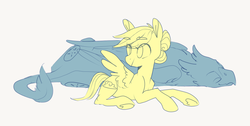 Size: 1373x690 | Tagged: safe, artist:amphoera, oc, oc:venti via, griffon, pegasus, pony, duo, sleeping