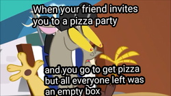 Size: 1280x720 | Tagged: safe, edit, edited screencap, screencap, discord, dungeons and discords, g4, beach chair, chair, eye bulging, food, male, meme, pizza, solo, sunglasses, surprised