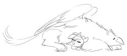 Size: 900x400 | Tagged: safe, artist:amphoera, griffon, pony, duo, simple background, sketch, sleeping, white background