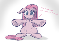 Size: 700x490 | Tagged: safe, artist:heir-of-rick, edit, pinkie pie, earth pony, pony, g4, bronybait, chest fluff, cute, cuteamena, dialogue, dialogue edit, female, floppy ears, hugs needed, looking at you, mare, pinkamena diane pie, sad, simple background, sitting, solo, white background
