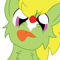 Size: 1080x1080 | Tagged: safe, artist:showtimeandcoal, oc, oc only, oc:dumas briks, earth pony, pony, cherry, cherry on top, cute, derp, dork, fluffy, food, icon, licking, male, nose, ponysona, request, simple background, snout, solo, stallion, sweet, tongue out, transparent background, treat on nose, whipped cream