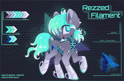 Size: 1920x1248 | Tagged: safe, artist:hagalazka, oc, oc only, oc:rezzed filament, pony, adoptable, arch linux, reference sheet, solo