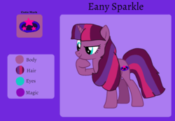 Size: 1435x991 | Tagged: safe, artist:徐詩珮, oc, oc:eany sparkle, pony, unicorn, female, magical lesbian spawn, mare, next generation, offspring, parent:tempest shadow, parent:twilight sparkle, parents:tempestlight, reference sheet