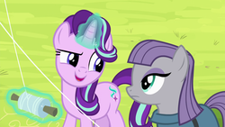 Size: 1920x1080 | Tagged: safe, screencap, maud pie, starlight glimmer, earth pony, pony, unicorn, g4, rock solid friendship, kite