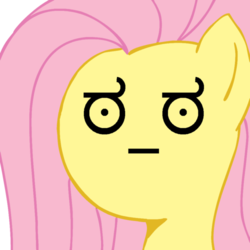 Size: 500x500 | Tagged: source needed, safe, fluttershy, pegasus, pony, g4, female, frown, mare, meme, reaction image, simple background, solo, wat