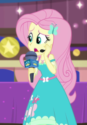 Size: 659x945 | Tagged: safe, screencap, fluttershy, best in show: the victory lap, equestria girls, equestria girls series, g4, spoiler:eqg series (season 2), clothes, cropped, female, geode of fauna, magical geodes, microphone, solo