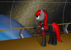 Size: 1754x1240 | Tagged: safe, artist:hugo231929, oc, oc only, earth pony, pony, clothes, looking up, solo, space, uniform
