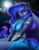 Size: 1000x1280 | Tagged: safe, artist:the1xeno1, princess luna, alicorn, anthro, g4, absolute cleavage, breasts, cleavage, cloud, female, looking at you, mare, moon, night, smiling, solo