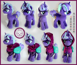 Size: 2500x2103 | Tagged: safe, oc, oc only, pony, unicorn, cloak, clothes, glasses, high res, irl, male, multiple views, photo, plushie, purple, saddle bag, solo, stallion