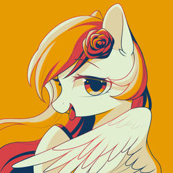 Size: 2000x2000 | Tagged: safe, artist:leafywind, oc, oc only, pegasus, pony, female, flower, flower in hair, high res, limited palette, solo, tongue out