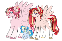 Size: 1024x683 | Tagged: safe, artist:azure-art-wave, oc, oc only, oc:adele, oc:bolero, oc:sky, pegasus, pony, female, filly, male, mare, offspring, parent:princess cadance, parent:shining armor, parents:shiningcadance, simple background, stallion, transparent background