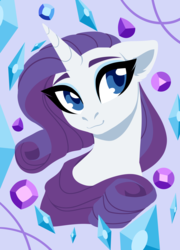 Size: 3600x5000 | Tagged: safe, artist:nika-rain, rarity, pony, unicorn, g4, bust, commission, crystal, cute, female, floppy ears, mare, portrait, simple background, smiling, solo