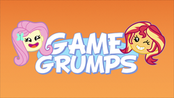 Size: 1920x1080 | Tagged: safe, artist:famousmari5, derpibooru exclusive, fluttershy, sunset shimmer, equestria girls, g4, game stream, my little pony equestria girls: better together, game grumps, grumpset shimmer, hey i'm grump, i'm not so grump, logo parody, not so grumpershy, parody