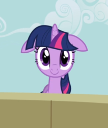 Size: 425x501 | Tagged: safe, screencap, twilight sparkle, pony, unicorn, g4, it's about time, cropped, cute, female, floppy ears, i watch it for the ears, mare, smiling, solo, twiabetes, unicorn twilight