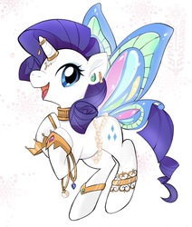 Size: 3000x3536 | Tagged: safe, artist:bigbuxart, rarity, pony, unicorn, g4, butterfly wings, choker, crown, diadem, ear piercing, earring, female, gem, glimmer wings, gold, gossamer wings, high res, horn, horn ring, jewelry, mare, necklace, pearl, piercing, regalia, sapphire, solo, tiara, wings