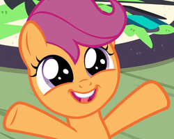 Size: 638x511 | Tagged: safe, screencap, scootaloo, pegasus, pony, g4, the washouts (episode), cute, cutealoo, female, filly, hooves in air, open mouth, raised hoof