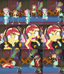 Size: 735x855 | Tagged: safe, edited screencap, screencap, fluttershy, sunset shimmer, equestria girls, g4, game stream, my little pony equestria girls: better together, clothes, comic, converse, female, game, gamer fluttershy, gamer sunset, pantyhose, psycho gamer sunset, screencap comic, shoes, sneakers, tell me what you need