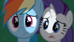 Size: 1669x939 | Tagged: safe, screencap, rainbow dash, rarity, pegasus, pony, unicorn, dragon quest, g4, cropped, duo, female, mare, open mouth