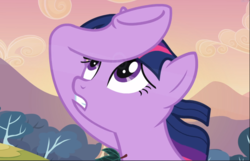 Size: 1461x940 | Tagged: safe, screencap, twilight sparkle, pony, unicorn, g4, hurricane fluttershy, close-up, cropped, female, mare, raised hoof, solo, underhoof, unicorn twilight, worried