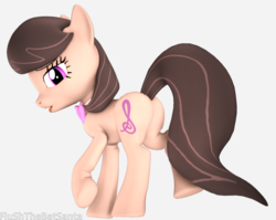 Size: 4088x3249 | Tagged: safe, artist:flushthebatsanta, octavia melody, earth pony, pony, g4, 3d, bowtie, butt, female, gray coat, lifted leg, looking at you, mare, open mouth, plot, purple eyes, raised hoof, raised leg, solo, source filmmaker, two toned mane, two toned tail