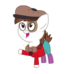 Size: 1536x1536 | Tagged: safe, artist:colorcodetheartist, pipsqueak, g4, bowtie, brown mane, clothes, crossover, hat, male, markings, newsboy hat, pip pirrup, shorts, smiling, socks, south park, vector, watermark